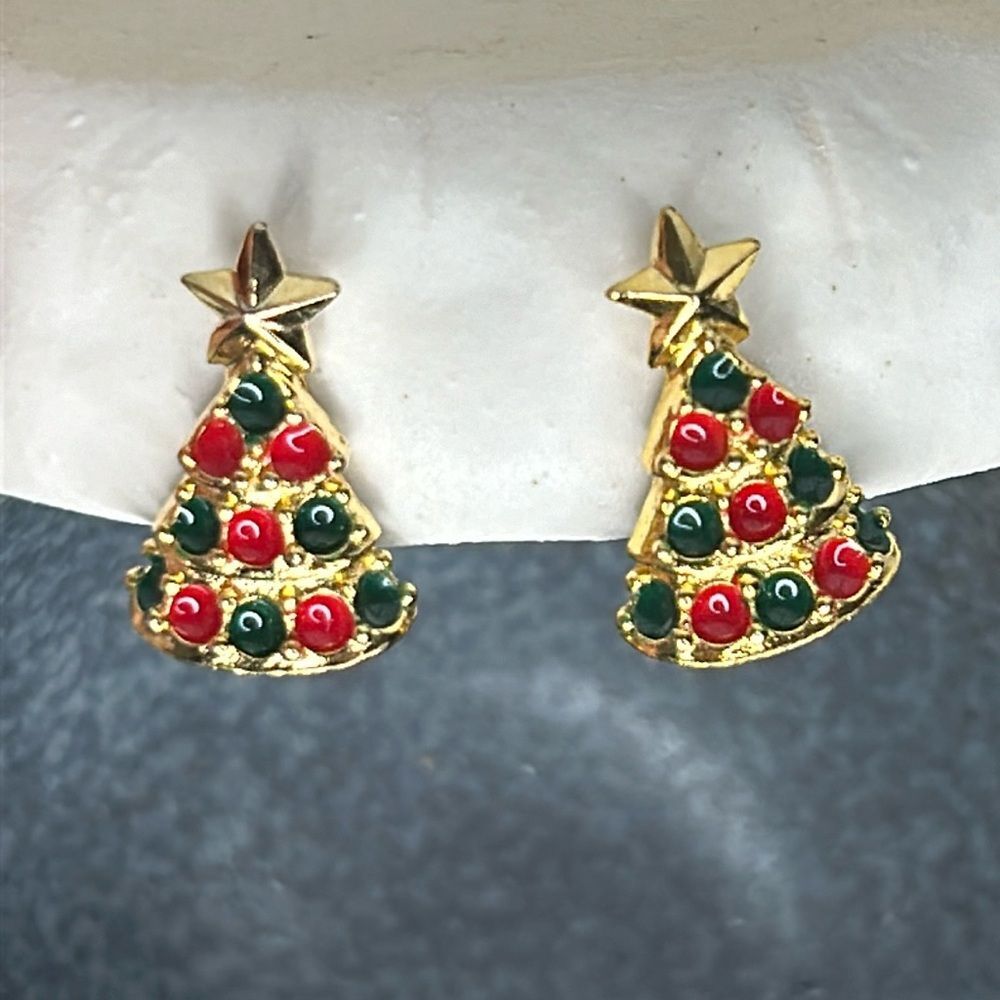 Christmas tree clip on earrings